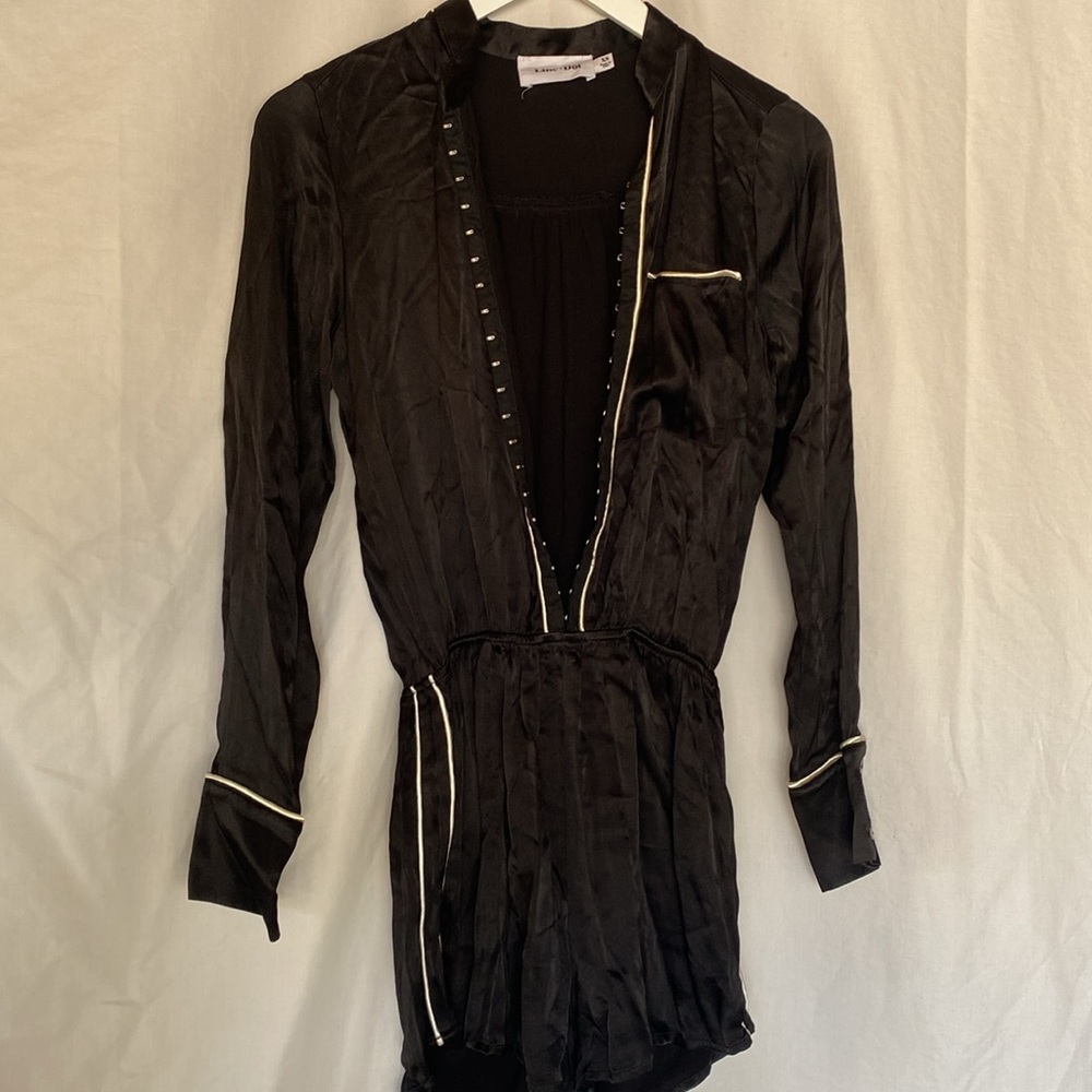 Line & Dot Black Romper with White Trim